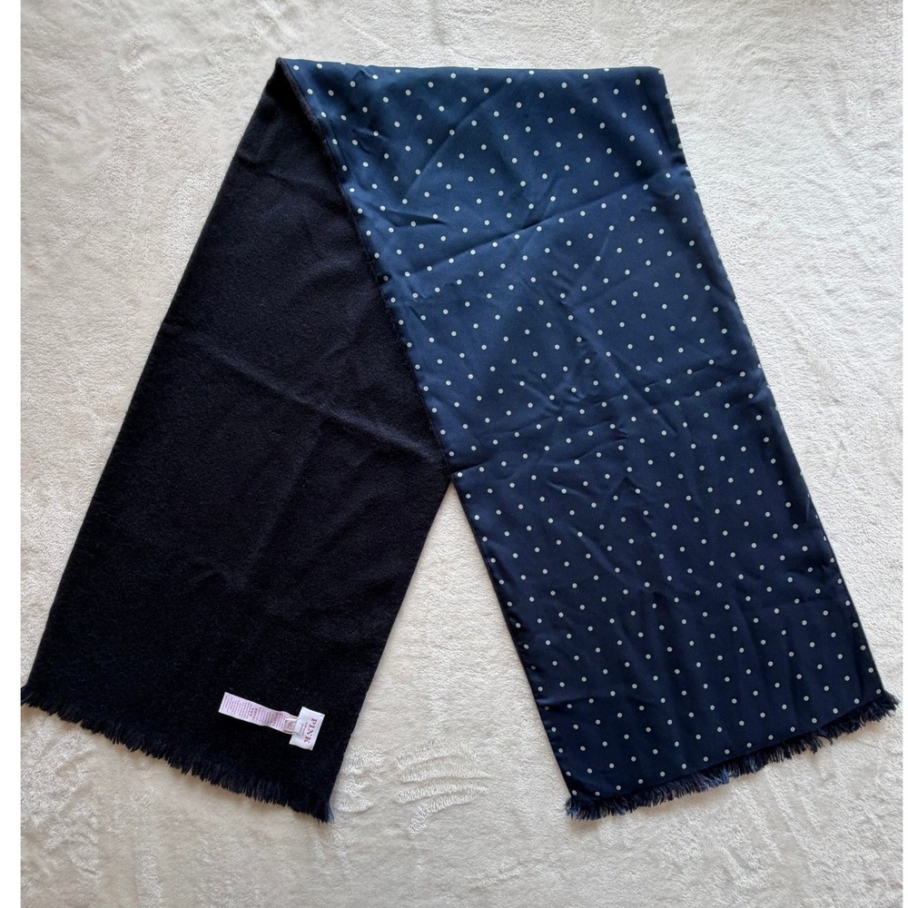 Thomas Pink Navy Polka Dot Silk Cashmere Reversible Scarf Mens OS Excellent